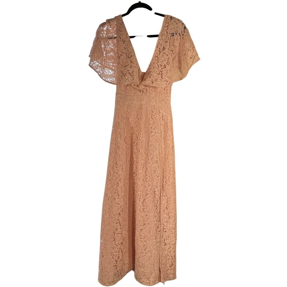 Asos Formal Dress Full Length Peach Lace Bridesmaid Wedding Size 4 (READ)